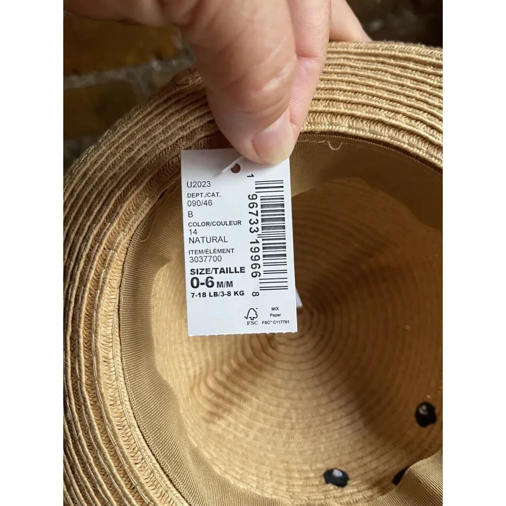 The Children’s Place Baby Bear Straw Sun Hat 0-6 Months Natural NWT